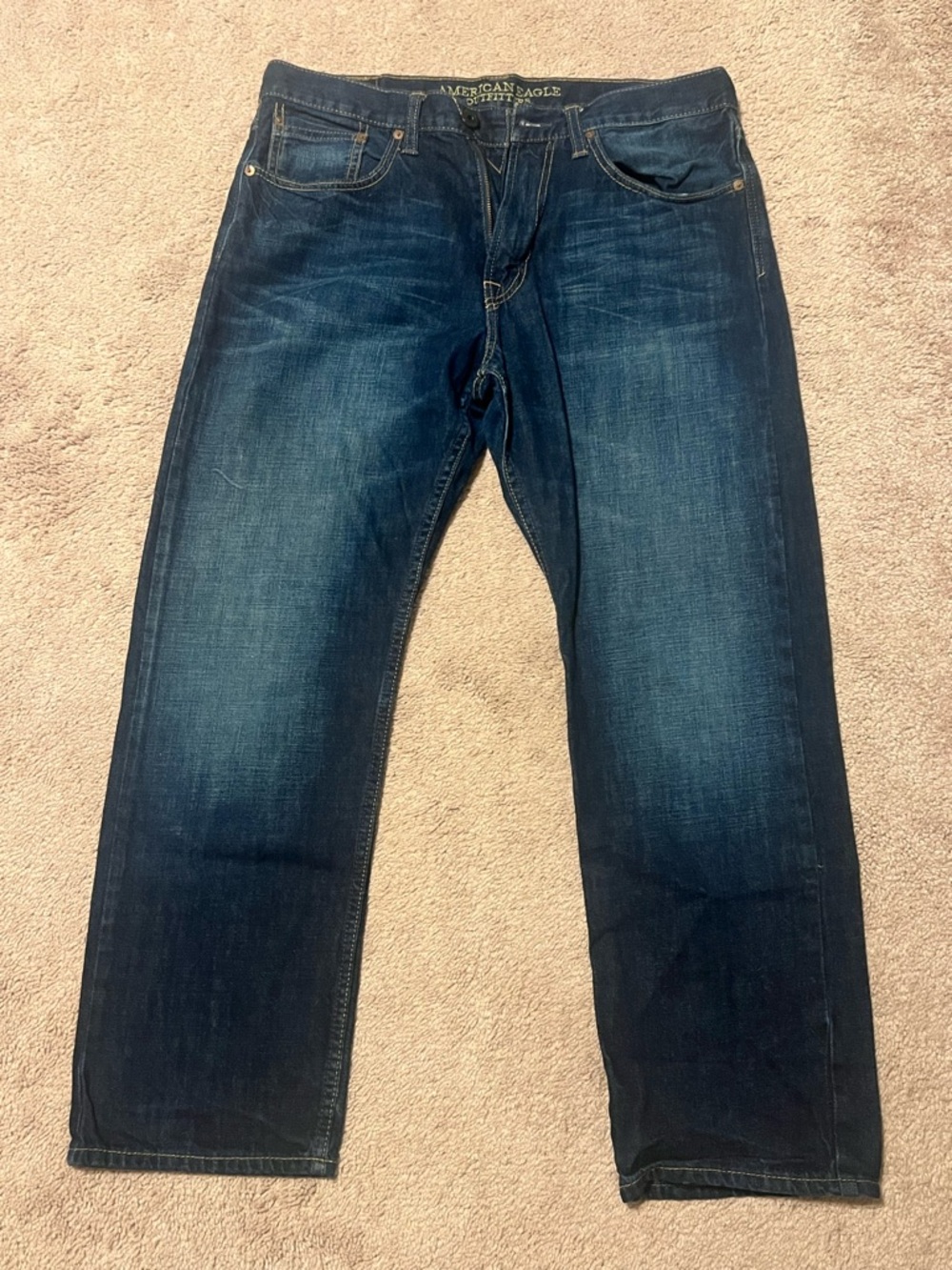 American Eagle Classic Dark Wash Relaxed Straight Denim Jeans - Deep Blue